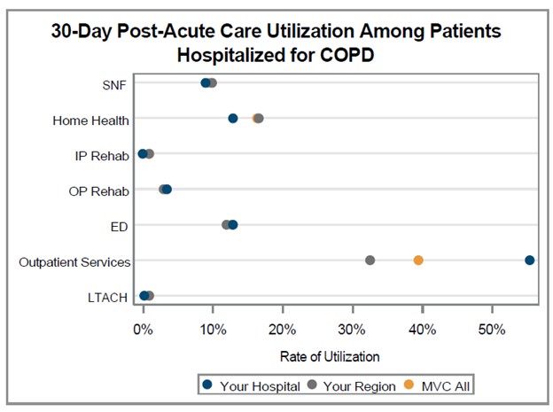 Dot matrix of 30-day post acute care utilization among patients hospitalized for COPD 