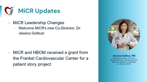 Graphic depicting MiCR updates including leadership change and grant received