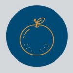 An orange icon of an orange on a dark blue background